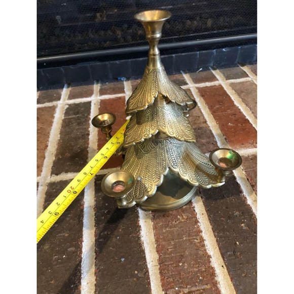 Stunning Vintage Gold Brass Christmas Tree Candelabra 8.5 in tall Heavy - Picture 6 of 7